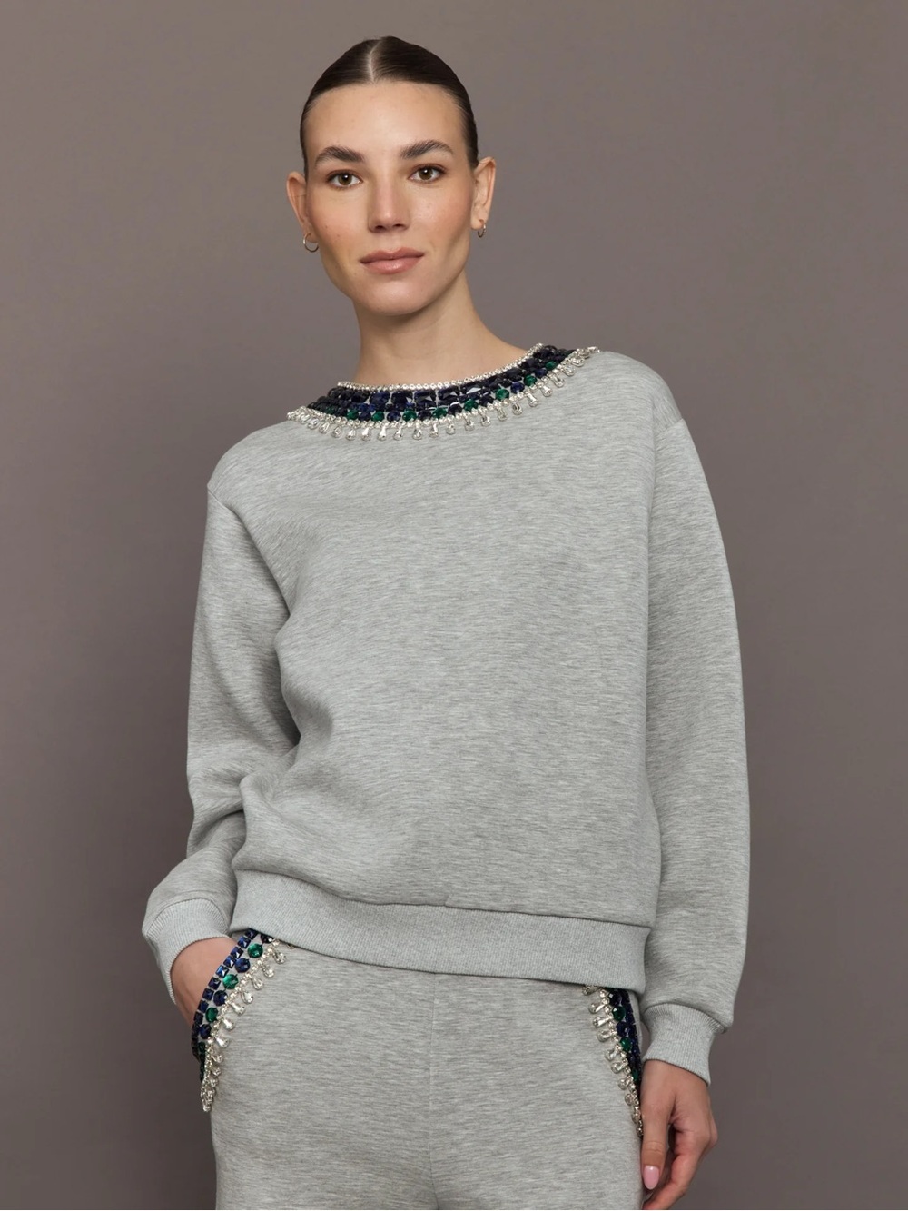 Carbon38 Light Gray Jeweled Crewneck Sweatshirt - NWOT size small